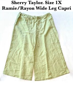 Wide Leg Capri Cropped Pants Spring Summer Ramie Rayon